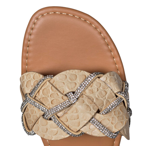 Yoki Alabama Women's Braided Rhinestone Flat Sandals‎ in Beige 9 NIB - Picture 3 of 8